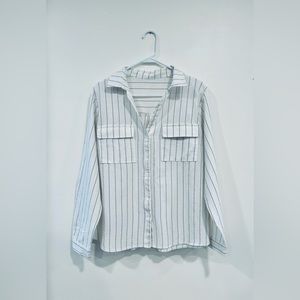 Women’s Striped Button Up 70% Cotton + 30% Linen Size XL